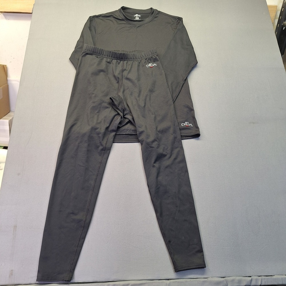 Hot Chillys Mens Thermal Base Layer Set Small Black Long Sleeve Shirt & Pants